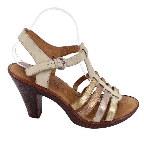 Born Sandal High Heels Womens Gold Brown Metallic Leather Strappy buckle sz 11 - Picture 9 of 9